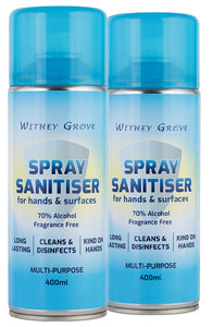 (2 pack) - Larger Size - 70% Alcohol, Multi Purpose Hand & Surface Spray Sanitiser - 400ml