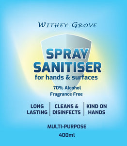 (6 pack) - Larger Size - 70% Alcohol, Multi Purpose Hand & Surface Spray Sanitiser - 400ml